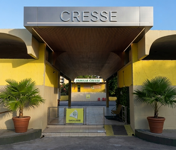 Projeto do novo hall com letreiro CRESSE e paisagismo